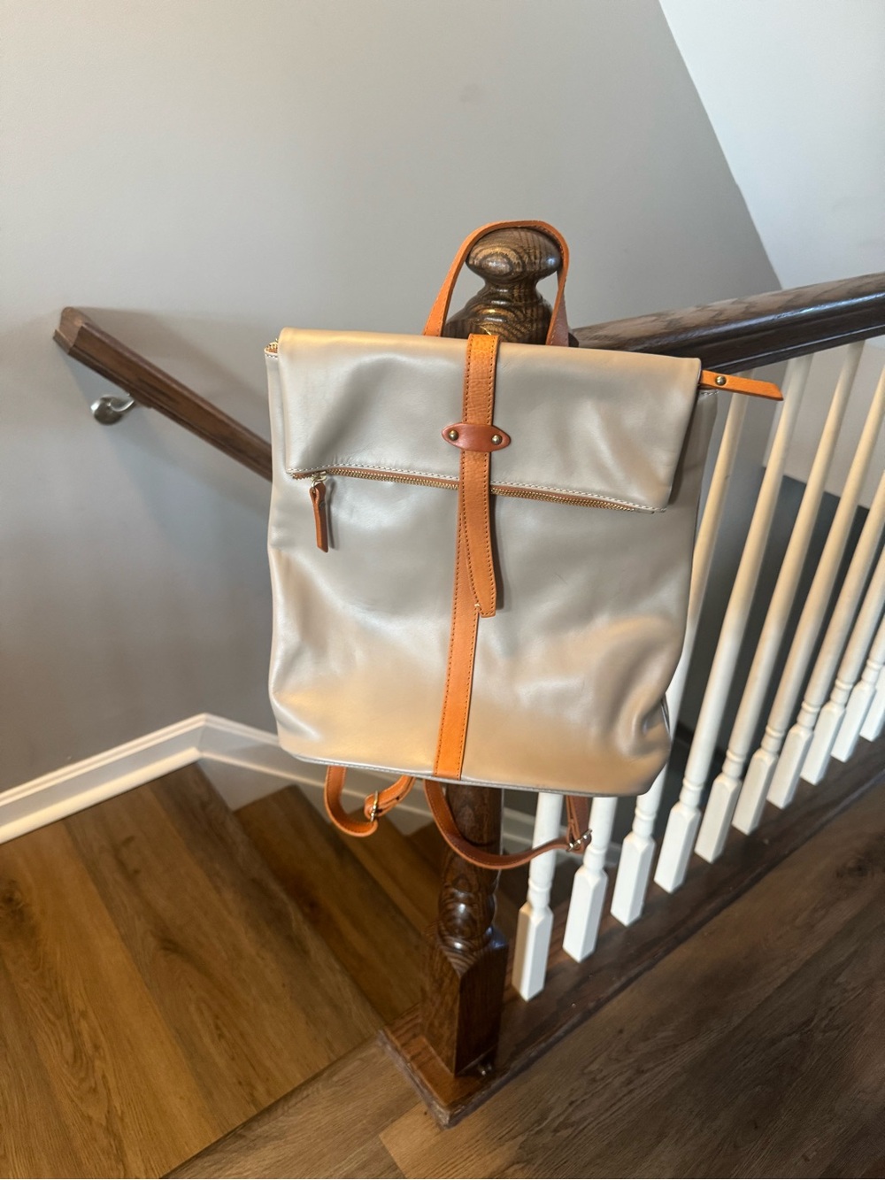 Valentina Beige Backpack with Tan Trim